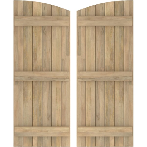 Ekena Millwork Americraft 6-Board (3 Batten) Wood Joined Board-n-Batten Shutters w/Ellipt Top, ARW401BE621X77UNH, PR ARW401BE621X77UNH - main